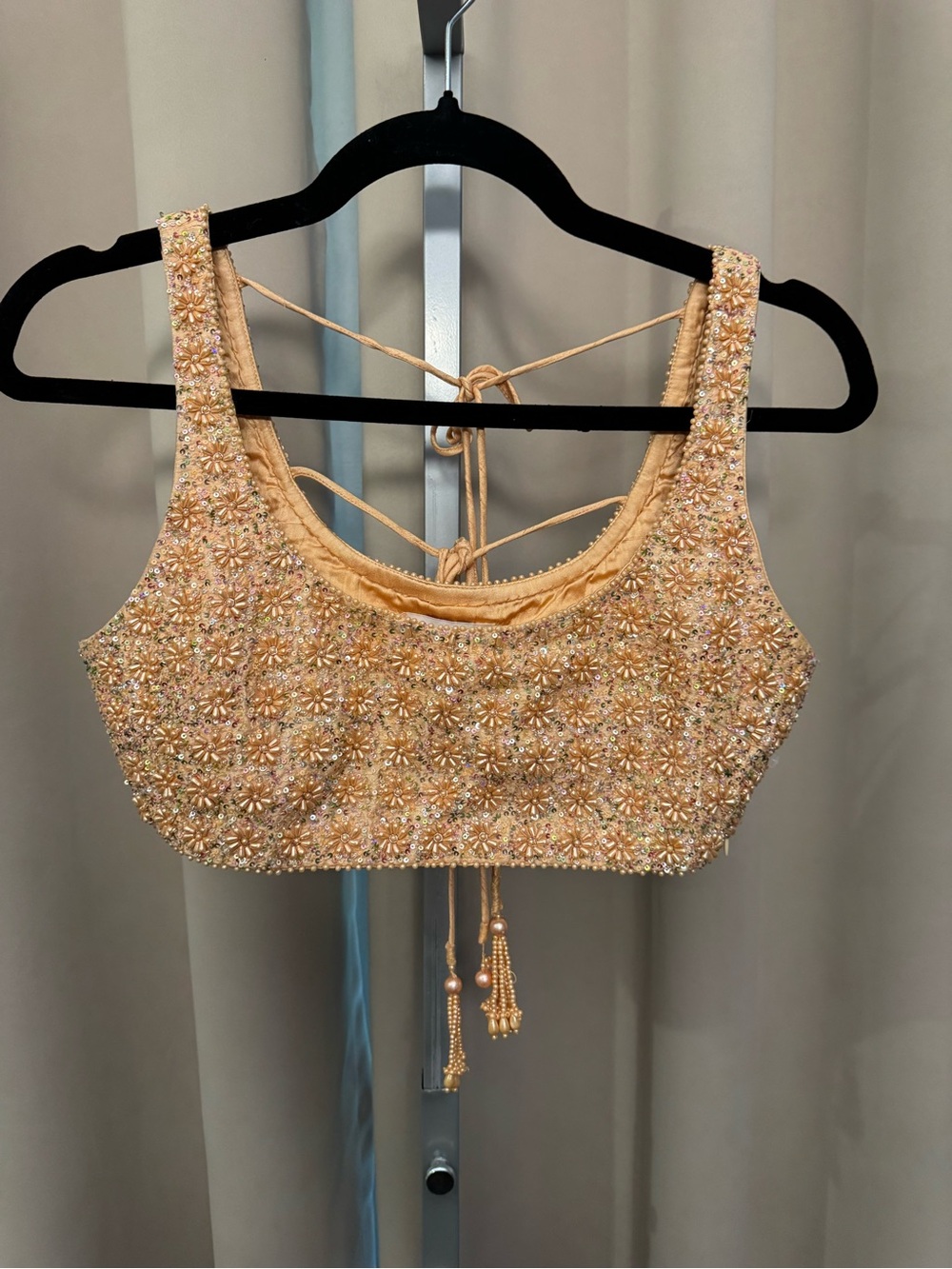 Sani Embroidered Peach Saree Blouse with Back Tie